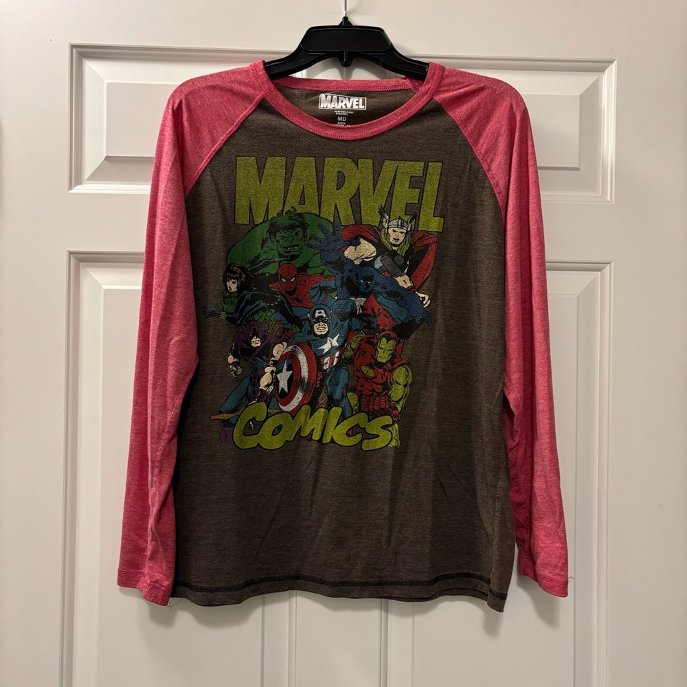 Marvel Comics Mens Raglan Baseball T-Shirt Characters Spider-Man Captain America